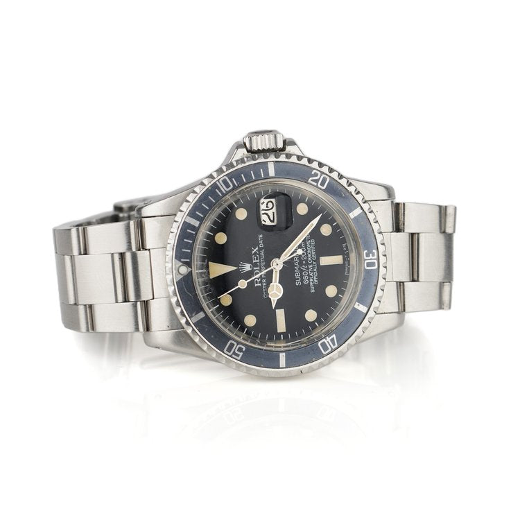 Rolex Oyster Perpetual Date Submariner 1680 Stainless Steel 40mm Automatic Watch with Blue Bezel