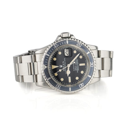 Rolex Oyster Perpetual Date Submariner 1680 Stainless Steel 40mm Automatic Watch with Blue Bezel