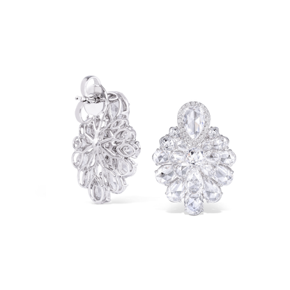 Rose Cut Diamond Flower Cluster Earrings, 9.95 carat total