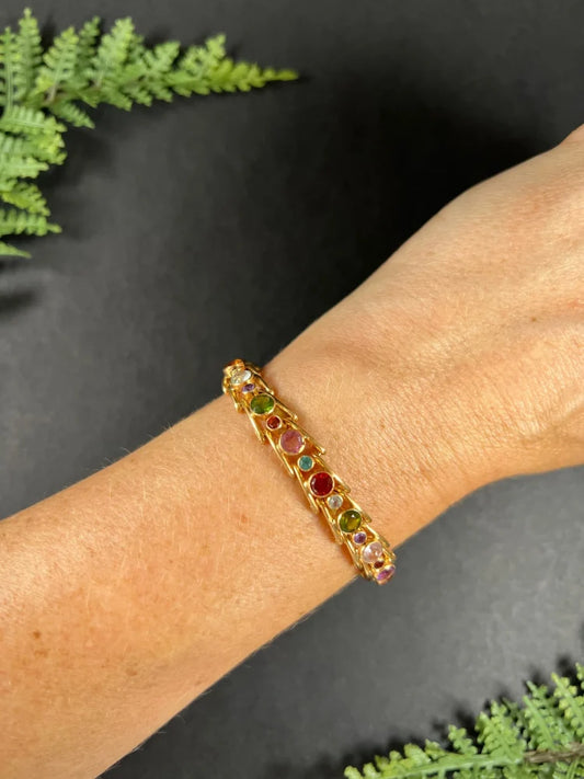 Vintage Aquamarine Peridot Citrine and Pink Tourmaline Harlequin Bracelet in 18ct Rose Gold