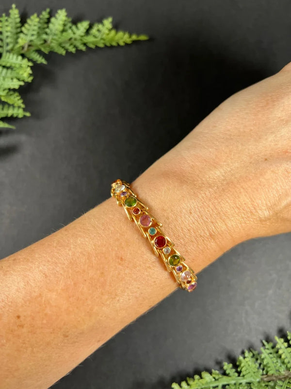 Vintage Aquamarine Peridot Citrine and Pink Tourmaline Harlequin Bracelet in 18ct Rose Gold