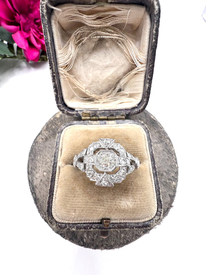 Antique Platinum French Stamped, Edwardian era Diamond Cluster Ring