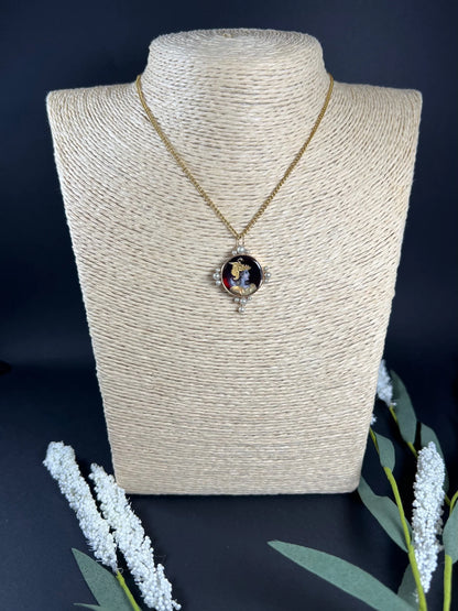 French Antique 1920’s Limoges Gold & Pearl Lady Portrait Pendant
