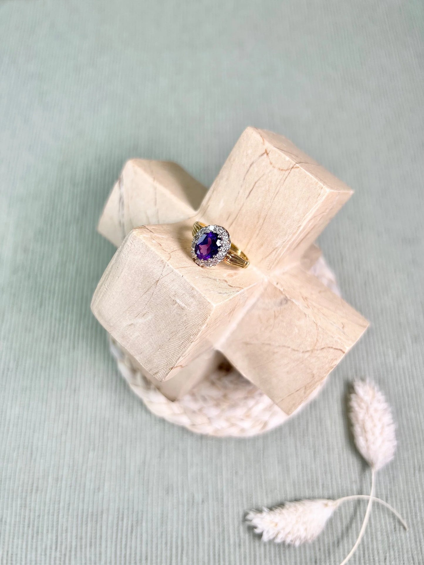 Vintage 18 Carat Gold 1970’s Amethyst And Diamond Cluster Ring