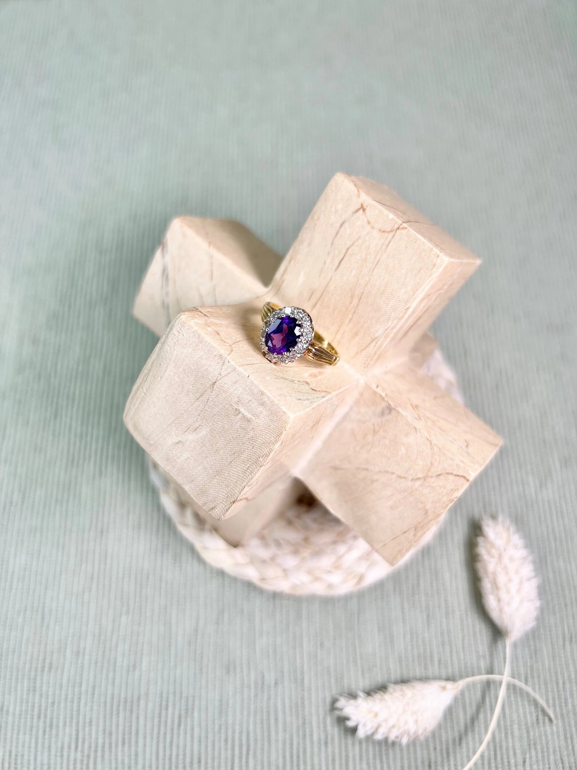 Vintage 18 Carat Gold 1970’s Amethyst And Diamond Cluster Ring