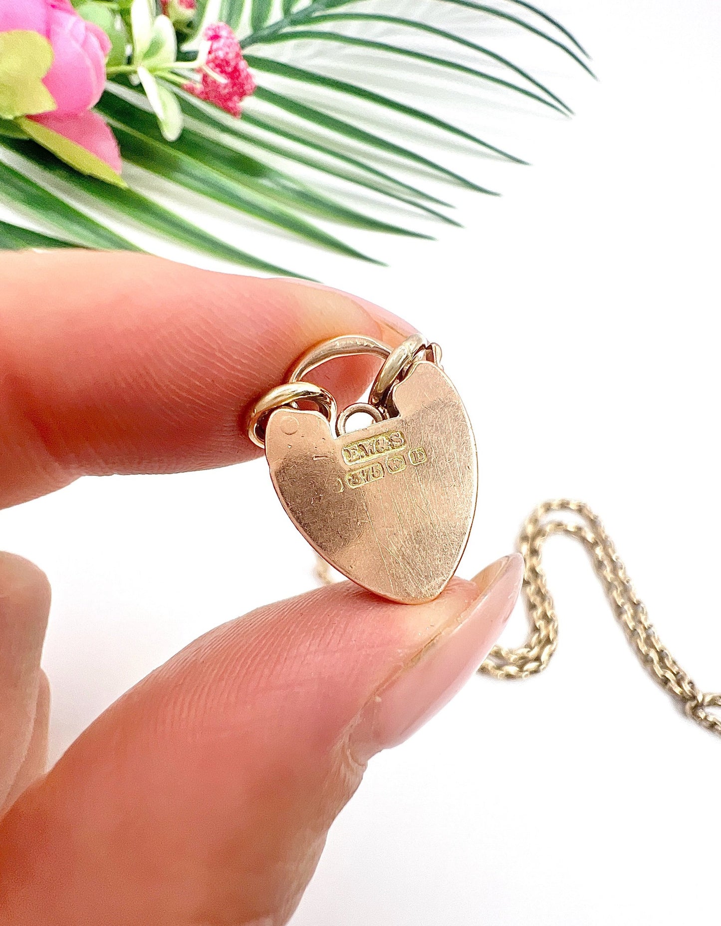 Antique 9 ct Rose Gold Oval Faceted Belcher Link Chain With Heart Padlock Clasp