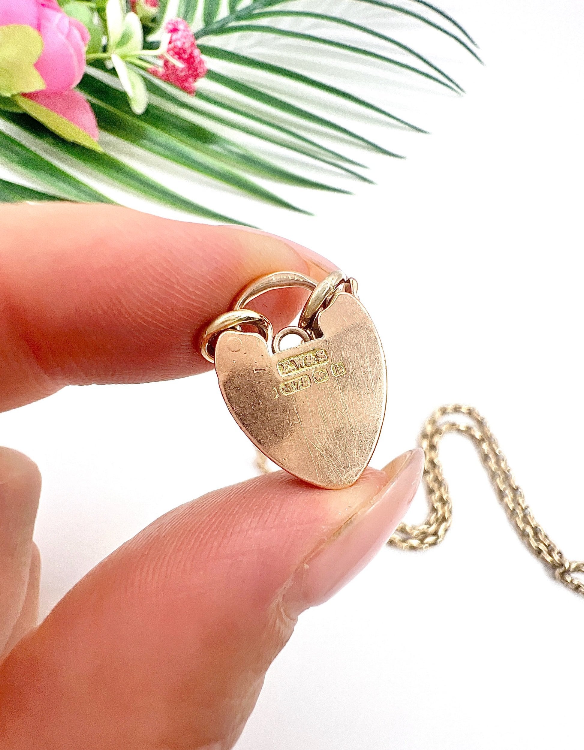 Antique 9 ct Rose Gold Oval Faceted Belcher Link Chain With Heart Padlock Clasp