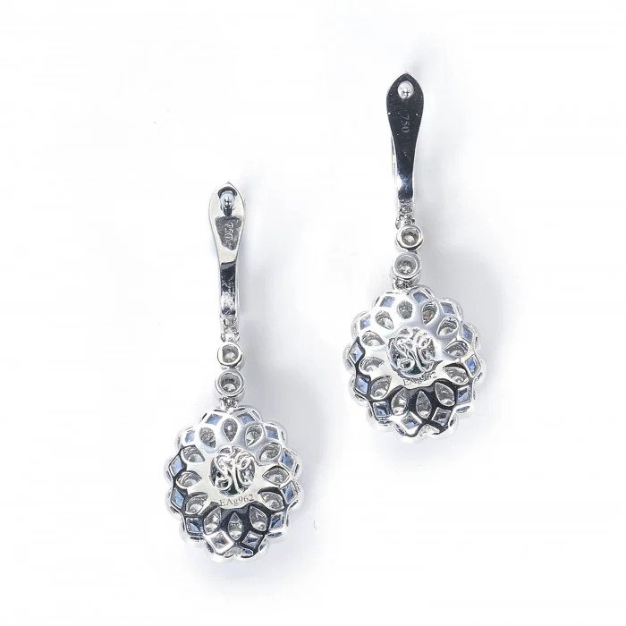 Edwardian Style 2.47ct Emerald, Sapphire and Diamond Cluster Drop Earrings