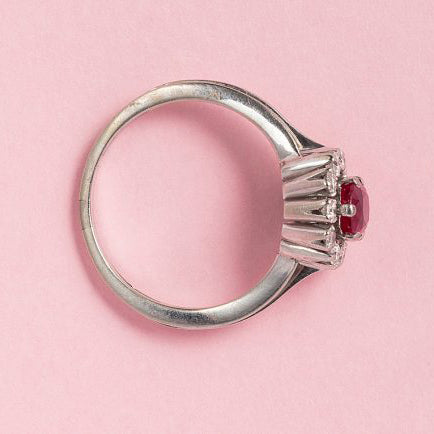 Vintage 1.10ct Natural No Heat Burma Ruby and Diamond Cluster Ring with Certificate