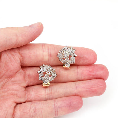 Vintage 1ct Rose Cut Diamond Cluster Earrings in 18ct Gold