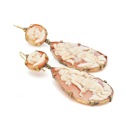 Antique 19th Century Shell Cameo Drop Earrings
