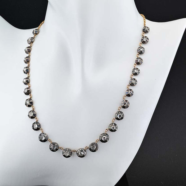 Georgian Style 6ct Rose Cut Diamond Riviere Necklace, full line of 26 rose-cut graduating diamonds in silver settings backed with 18ct gold