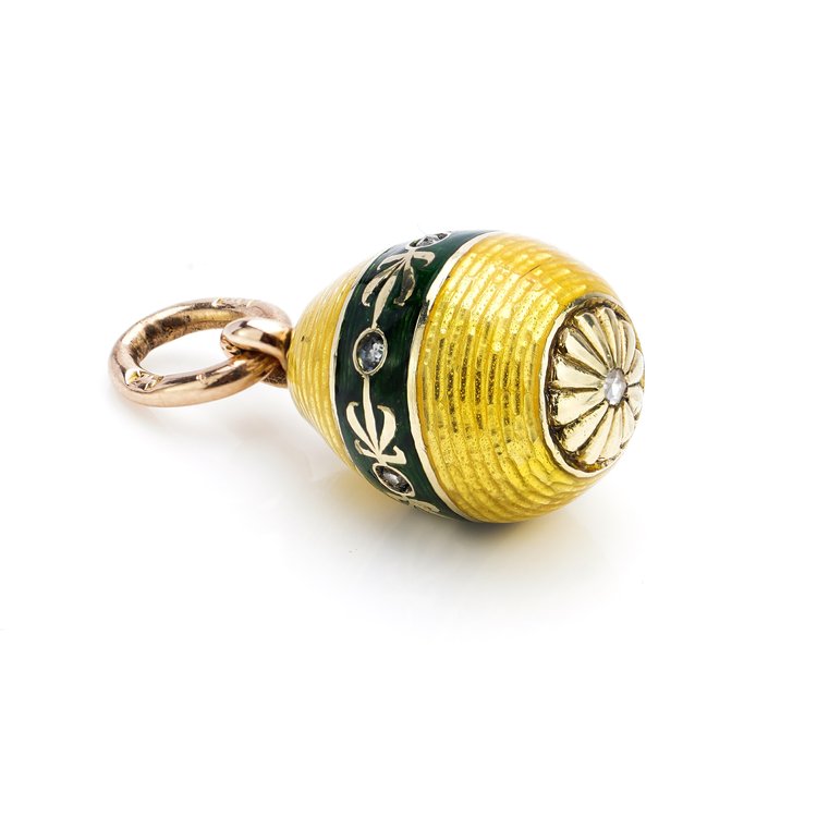 Antique Rare Carl Faberge Guilloche Enamel Egg Pendant with Rose Cut Diamonds