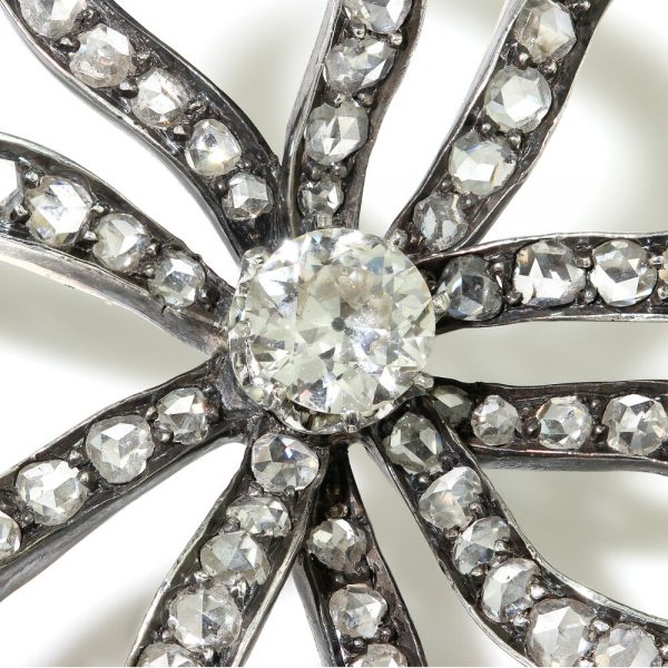 Antique Old Cut Diamond Bow Brooch, 6.55 carat total