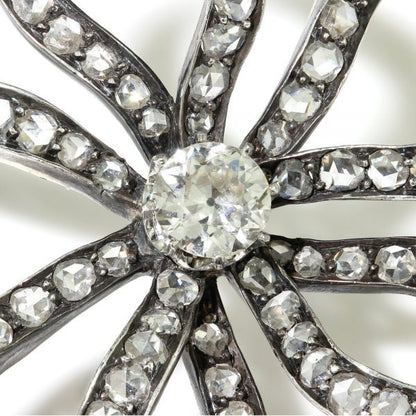 Antique Old Cut Diamond Bow Brooch, 6.55 carat total