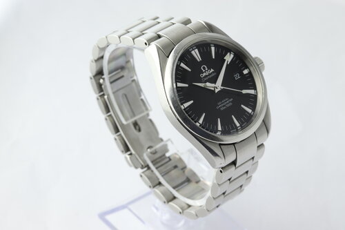 Omega Seamaster Aqua Terra Co-Axial 39mm Automatic Stainless Steel, black dial, date indicator at 3, sapphire crystal, screwdown crown, skeleton back, steel bracelet with push button fold-over clasp