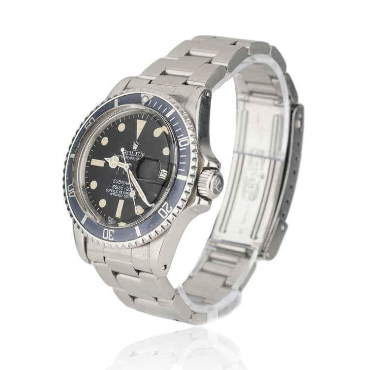 Rolex Oyster Perpetual Date Submariner 1680 Stainless Steel 40mm Automatic Watch with Blue Bezel