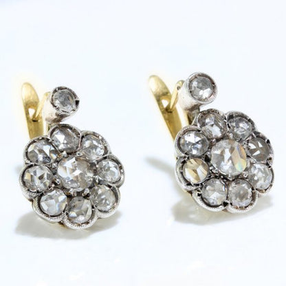 Antique Victorian Rose Cut Diamond Cluster Drop Earrings, 7.40 carats