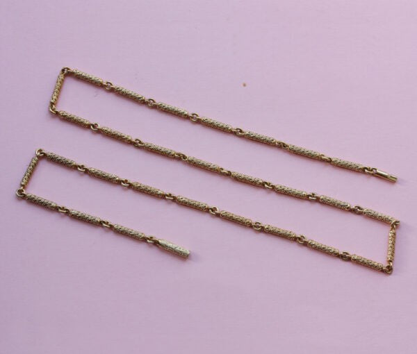 Vintage Georges Lenfant 18ct Gold Textured Bar Chain Necklace; 18ct yellow gold chain with bars of textured gold, Georges Lenfant, France, Circa 1970.