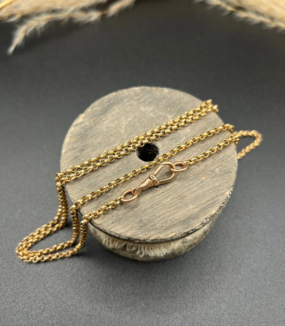 Antique 9 ct Rose Gold Belcher Chain: Edwardian Swivel Dog Clip, 32 Inch