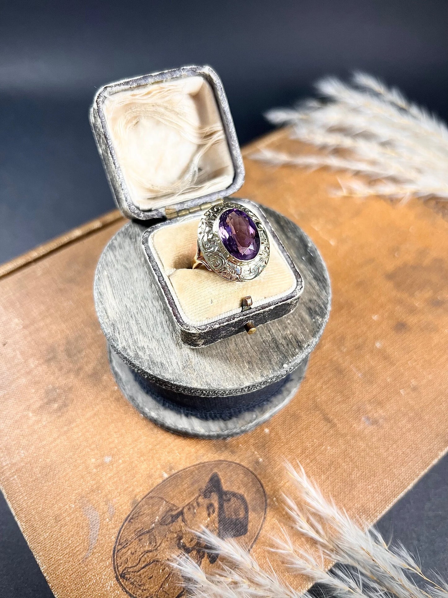Antique 14ct Two Colour Gold, Fancy Victorian Faceted Amethyst Dress Ring