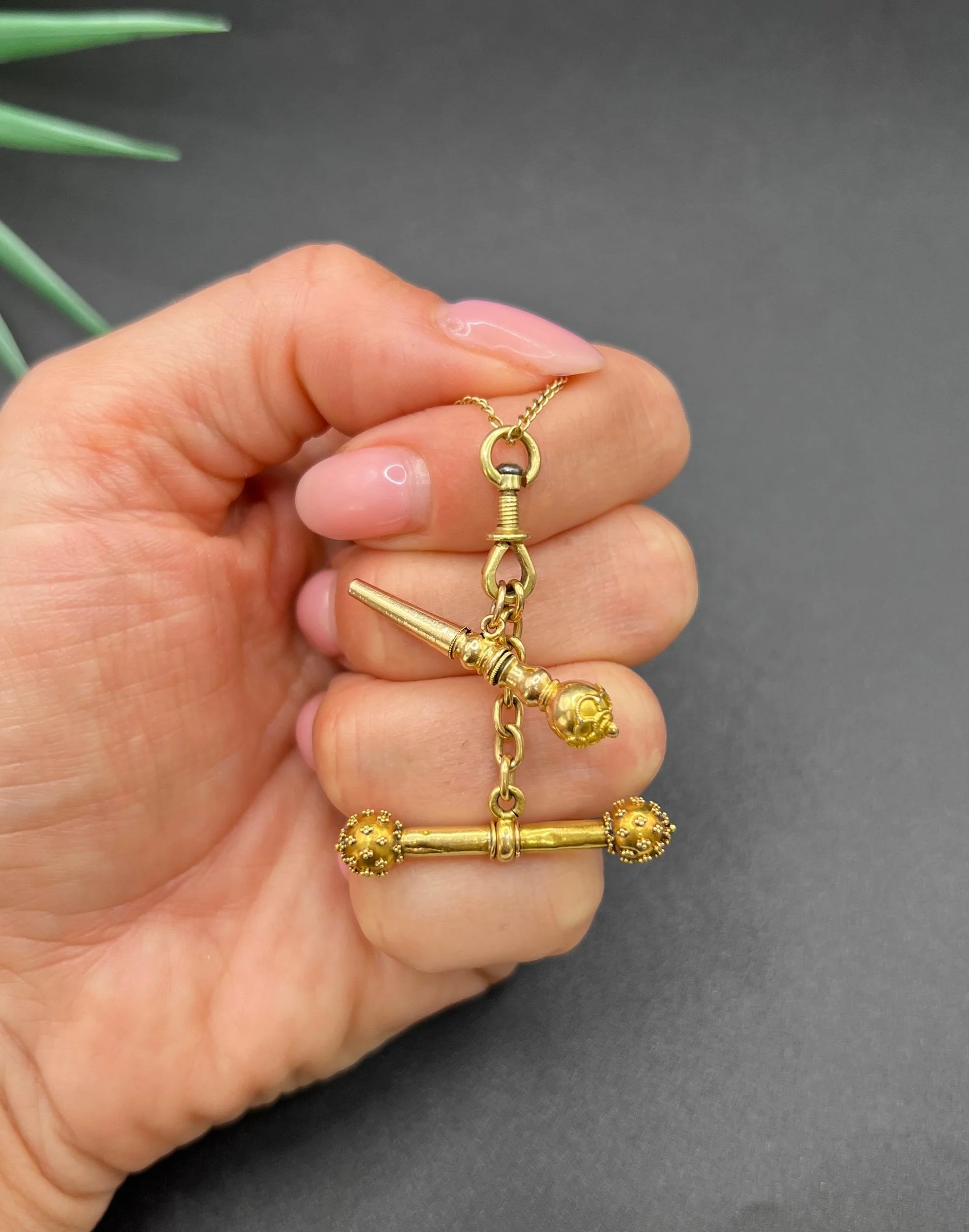 Rare French Antique 18 Carat Gold Pocket Watch Key, T-bar & Swivel Pendant, Circa 1900
