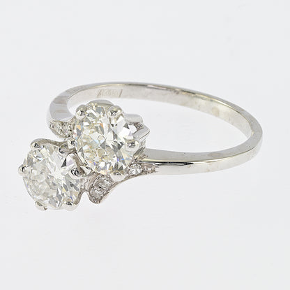 Vintage 1.51ct Old European Cut Diamond Toi et Moi Two Stone Crossover Engagement Ring