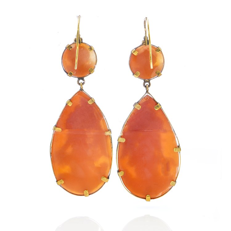 Antique 19th Century Shell Cameo Drop Earrings