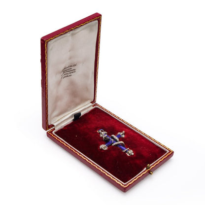 Antique Victorian Old Cut Diamond and Blue Enamel Snake Cross Pendant