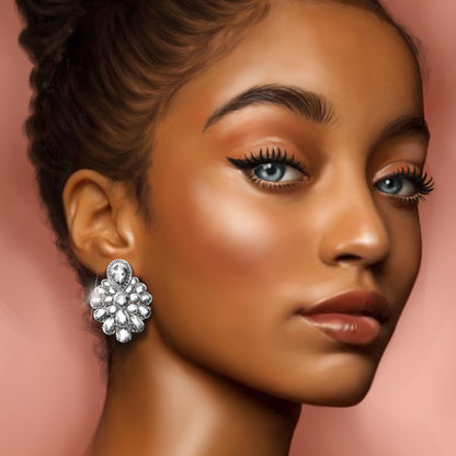 Rose Cut Diamond Flower Cluster Earrings, 9.95 carats