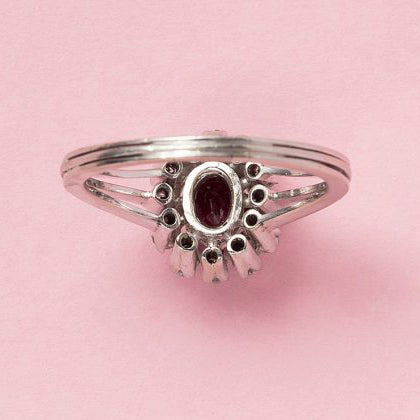 Vintage 1.10ct Natural No Heat Burma Ruby and Diamond Cluster Engagement Ring in 18ct White Gold