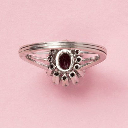 Vintage 1.10ct Natural No Heat Burma Ruby and Diamond Cluster Engagement Ring in 18ct White Gold