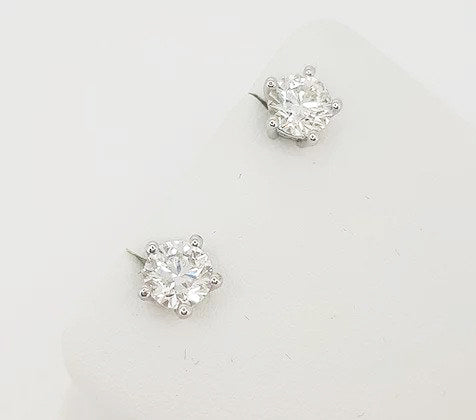 1.80ct Diamond Single Stone Stud Earrings, G/H, SI2