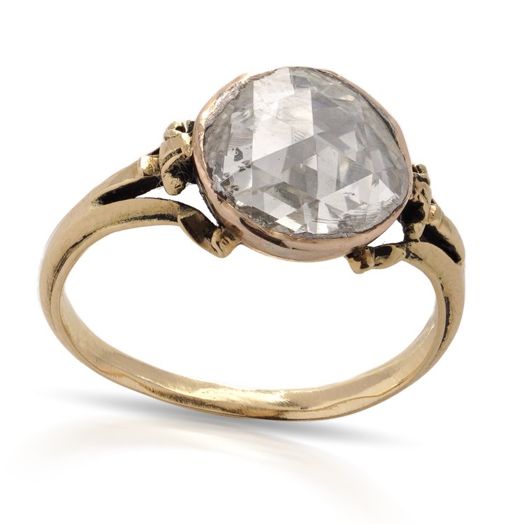 Georgian Antique 2.50ct Rose Cut Diamond Solitaire Engagement Ring in 15ct Gold, Late 18th century Circa 1790s