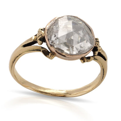 Georgian Antique 2.50ct Rose Cut Diamond Solitaire Engagement Ring in 15ct Gold, Late 18th century Circa 1790s