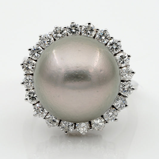 Vintage Black South Sea Pearl and Diamond Cluster Cocktail Ring