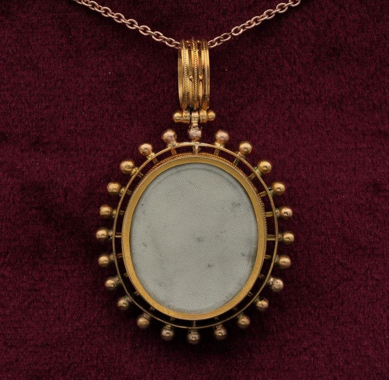 Antique Victorian Etruscan Revival Micromosaic Locket Pendant