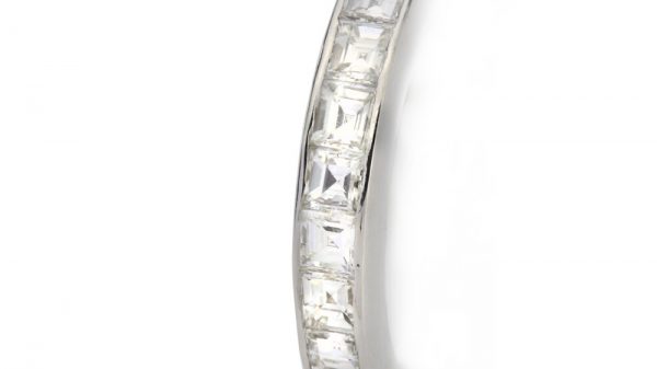 Bvlgari Princess Cut Diamond Hoop Earrings; channel set with square cut diamonds, 1.80 carat total, in 18ct white gold
