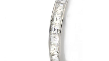 Bvlgari Princess Cut Diamond Hoop Earrings; channel set with square cut diamonds, 1.80 carat total, in 18ct white gold