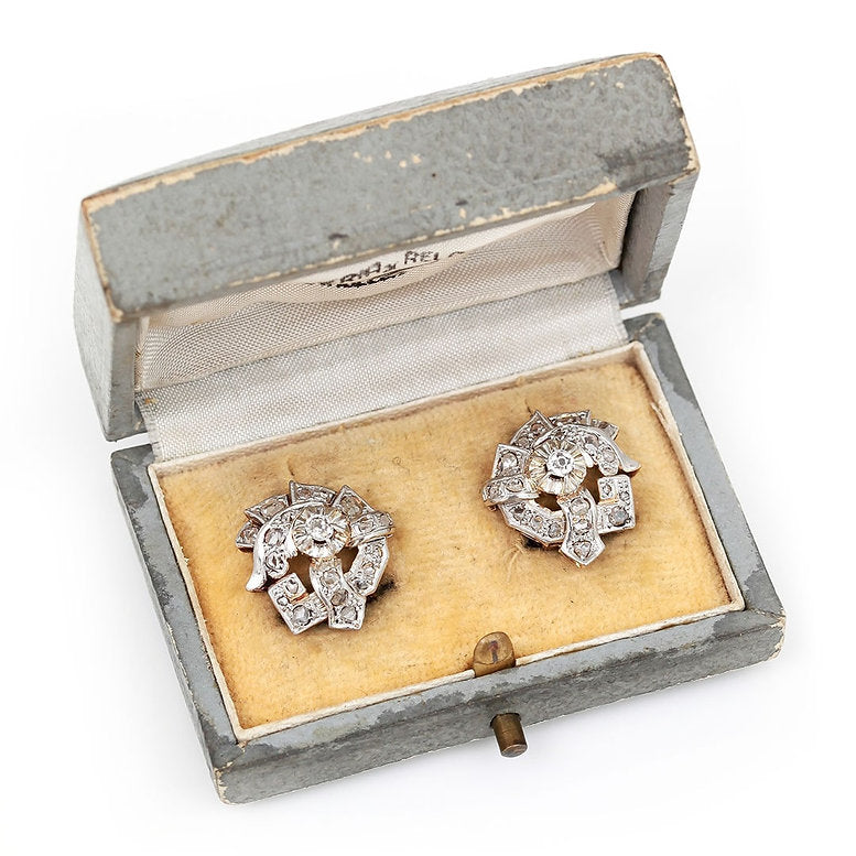 Vintage 1ct Rose Cut Diamond Cluster Earrings