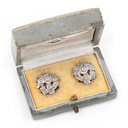 Vintage 1ct Rose Cut Diamond Cluster Earrings