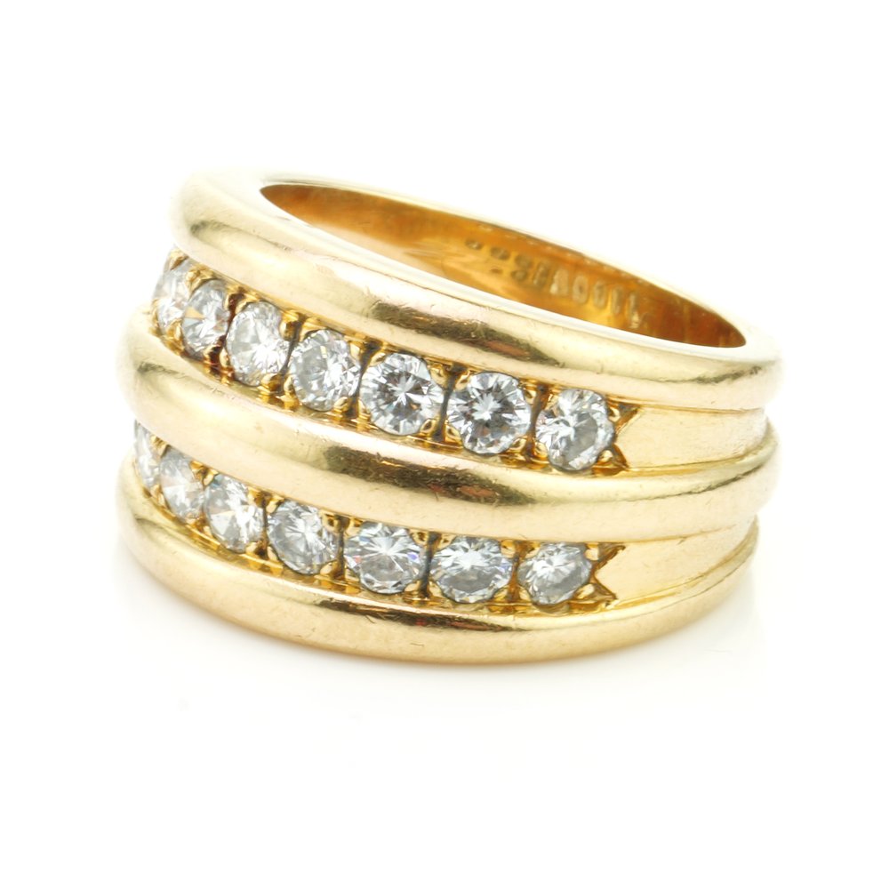 Van Cleef and Arpels 18ct Gold Two Row Diamond Band Ring, 0.63 carat total