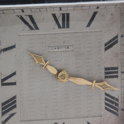 Antique Cartier Sterling Silver Clock, sterling silver case and manual winding movement, in original box, J.C Jacques Cartier, London Import Hallmark Dated 1929