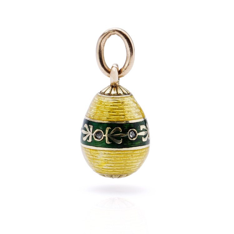 Antique Rare Carl Faberge Guilloche Enamel Egg Pendant with Rose Cut Diamonds