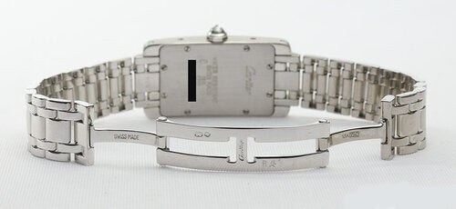 Cartier Tank Americaine Ladies 18K White Gold Quart Watc With Factory Original Cartier Diamond Bezel, white dial, diamond crown, sapphire crystal, 18ct white gold bracelet with double-fold hidden clasp, with Cartier box and papers