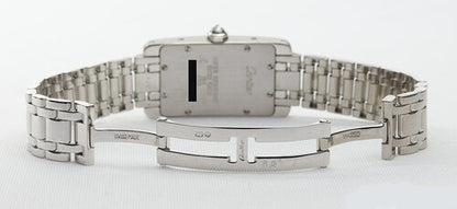 Cartier Tank Americaine Ladies 18K White Gold Quart Watc With Factory Original Cartier Diamond Bezel, white dial, diamond crown, sapphire crystal, 18ct white gold bracelet with double-fold hidden clasp, with Cartier box and papers