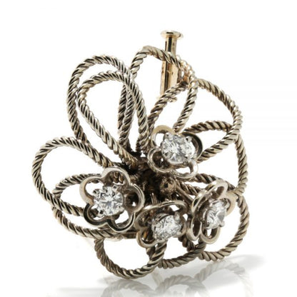 Vintage Boucheron Platinum and Diamond Floral Brooch, Circa 1950s