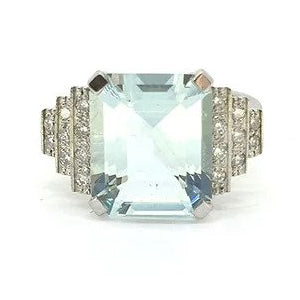 5ct Aquamarine and Diamond Stepped Dress Ring in Platinum