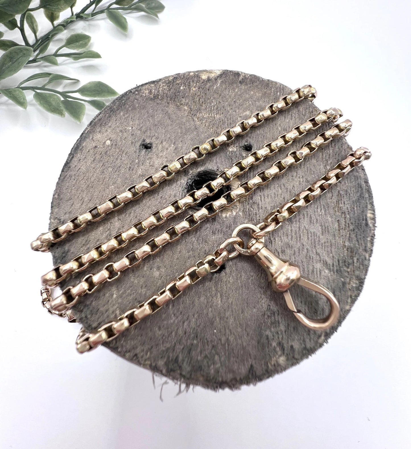 A long rose gold link necklace with swivel clasp
