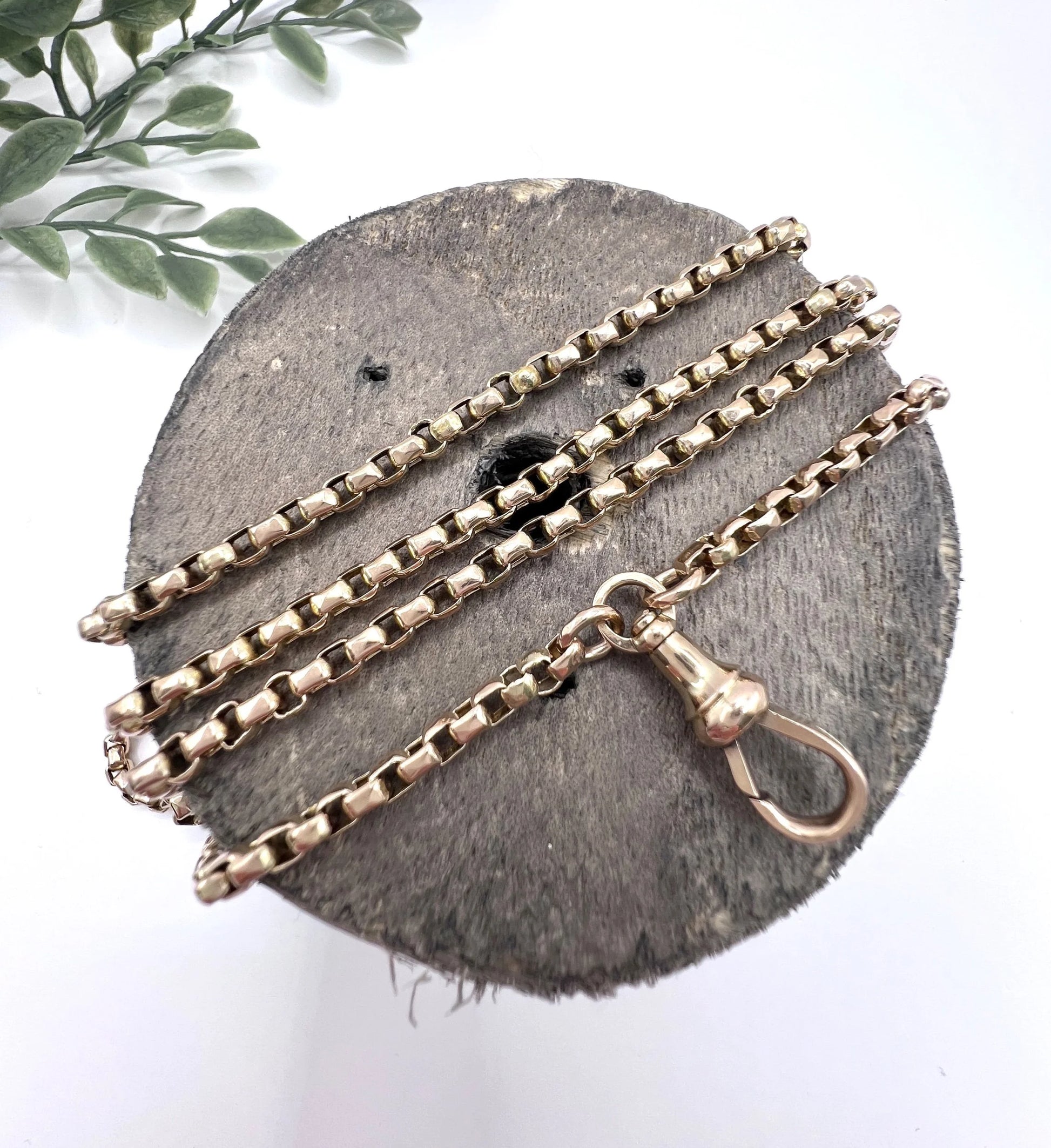 A long rose gold link necklace with swivel clasp